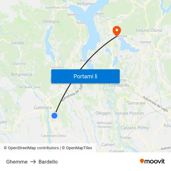 Ghemme to Bardello map