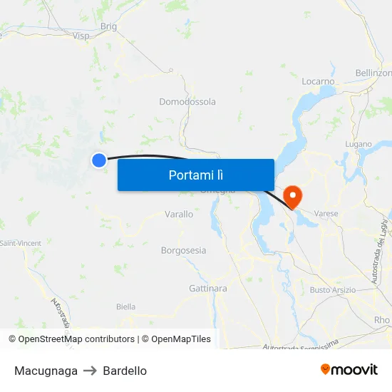 Macugnaga to Bardello map