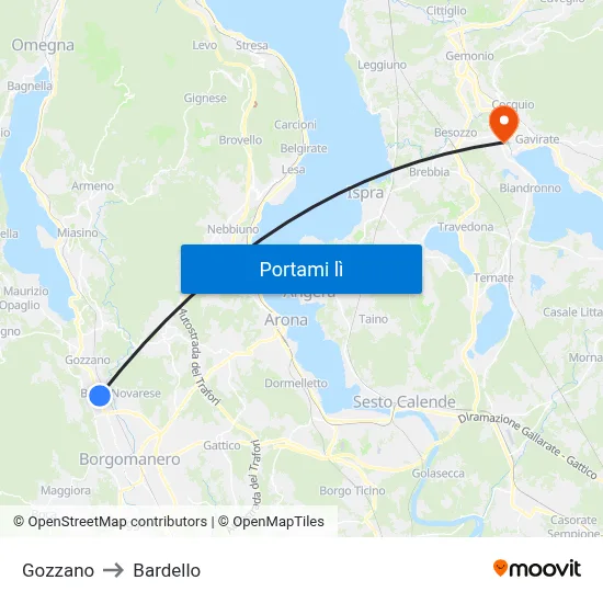 Gozzano to Bardello map