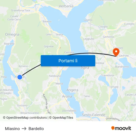Miasino to Bardello map