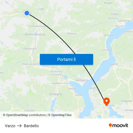 Varzo to Bardello map
