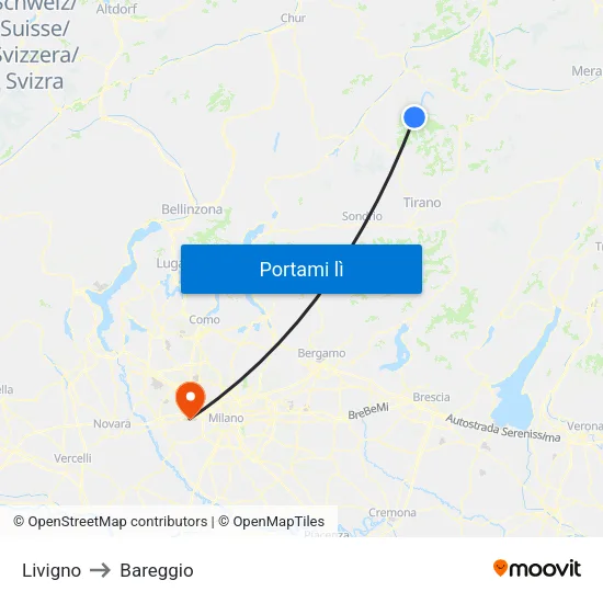 Livigno to Bareggio map