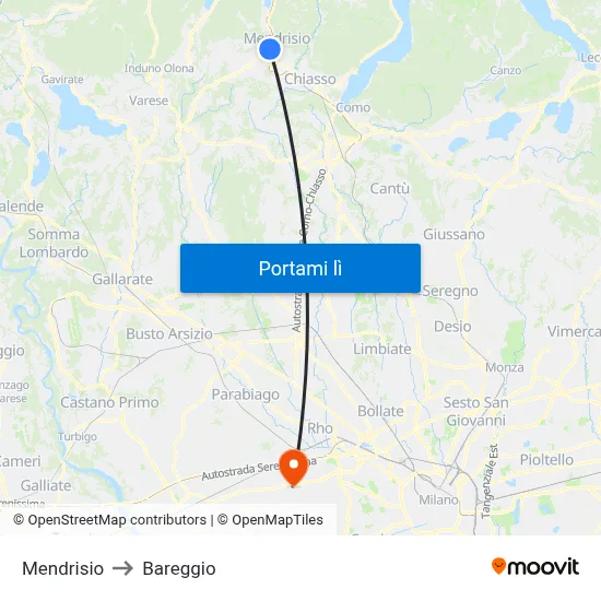 Mendrisio to Bareggio map