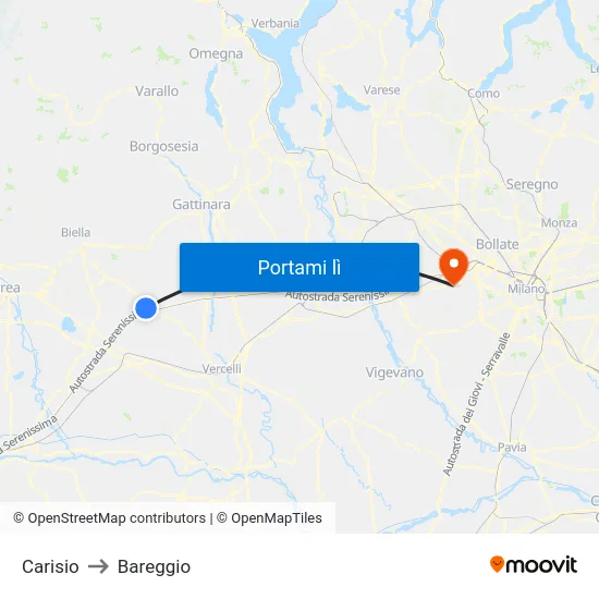 Carisio to Bareggio map