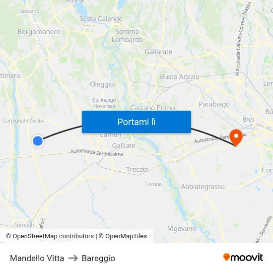 Mandello Vitta to Bareggio map