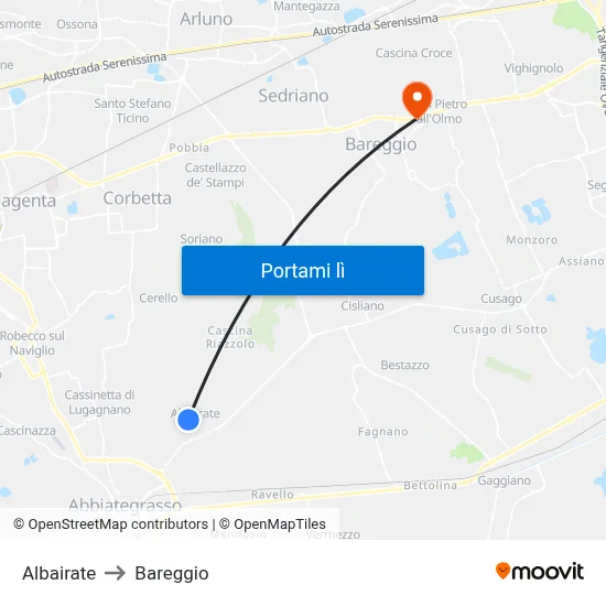 Albairate to Bareggio map