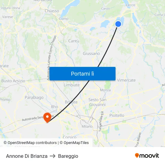 Annone Di Brianza to Bareggio map
