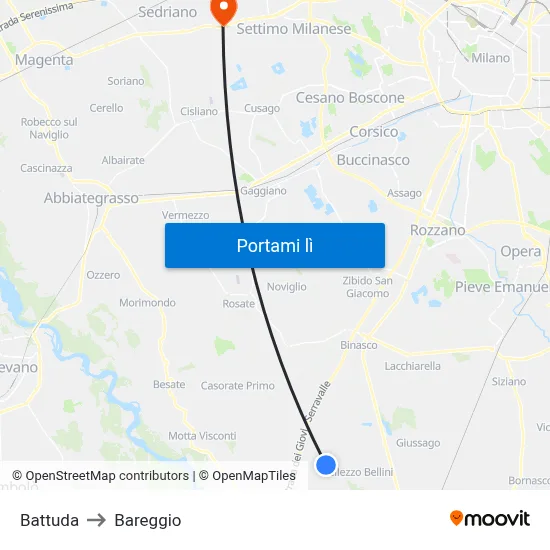 Battuda to Bareggio map