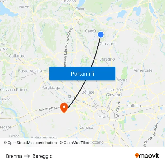 Brenna to Bareggio map