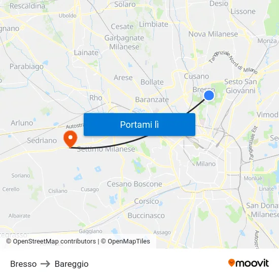 Bresso to Bareggio map