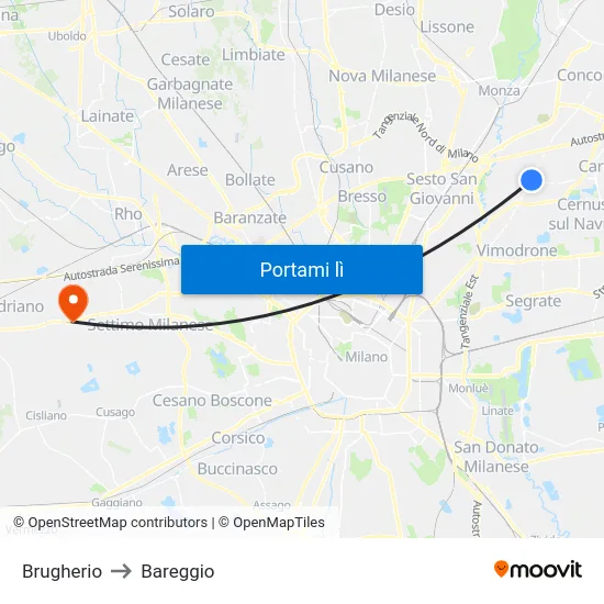 Brugherio to Bareggio map