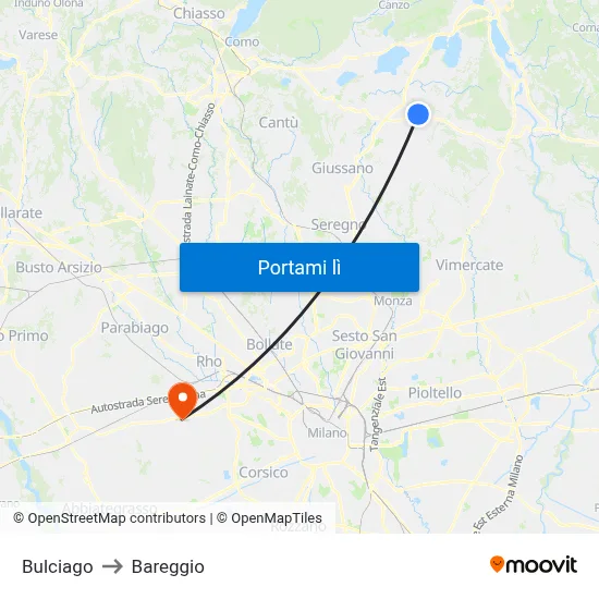 Bulciago to Bareggio map