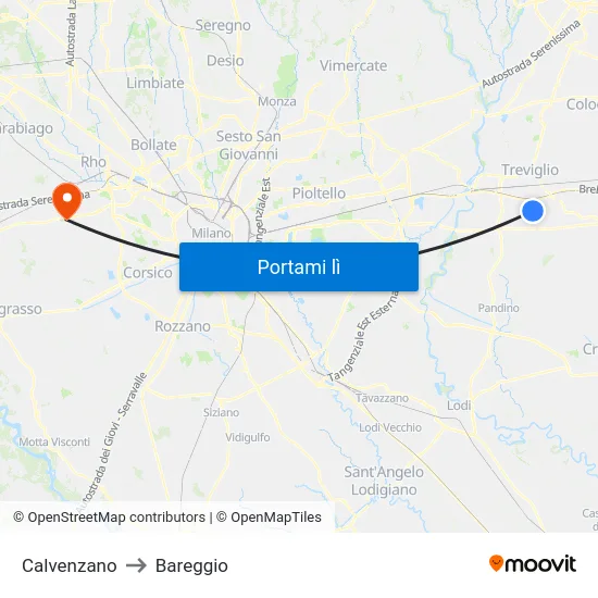 Calvenzano to Bareggio map