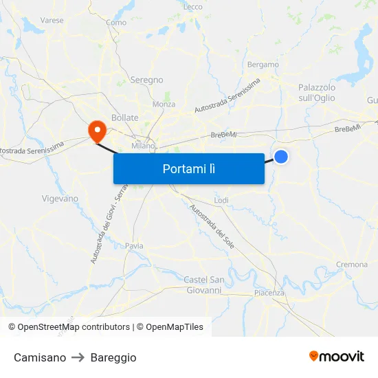 Camisano to Bareggio map