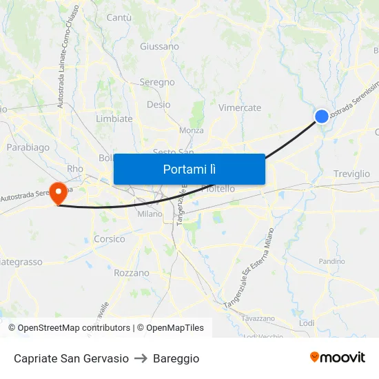 Capriate San Gervasio to Bareggio map