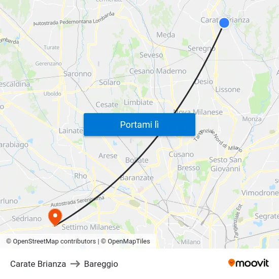 Carate Brianza to Bareggio map