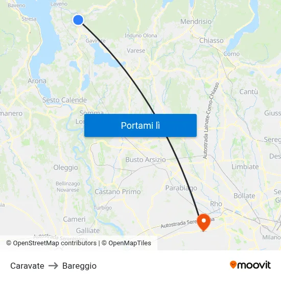 Caravate to Bareggio map