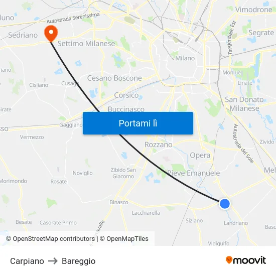 Carpiano to Bareggio map