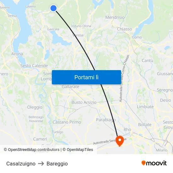 Casalzuigno to Bareggio map