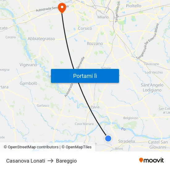 Casanova Lonati to Bareggio map