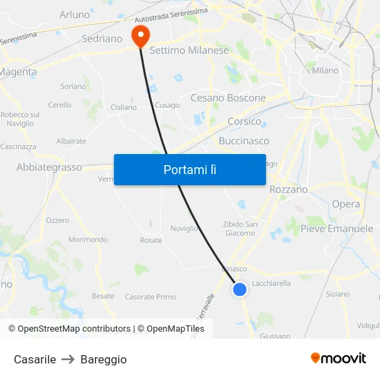 Casarile to Bareggio map