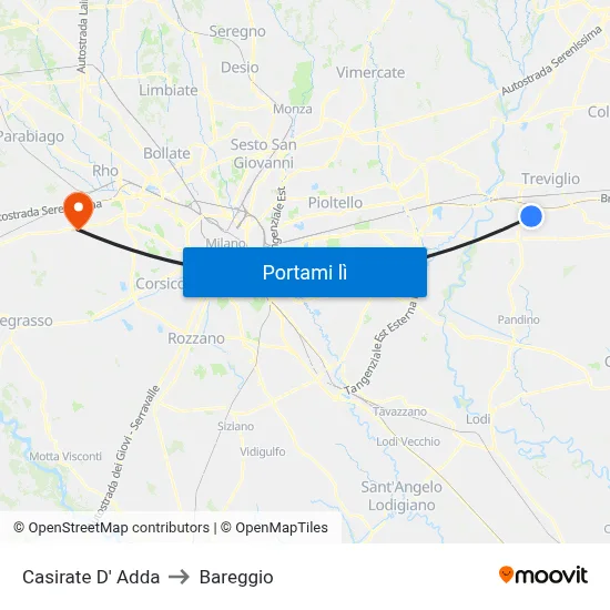 Casirate D' Adda to Bareggio map