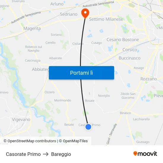 Casorate Primo to Bareggio map