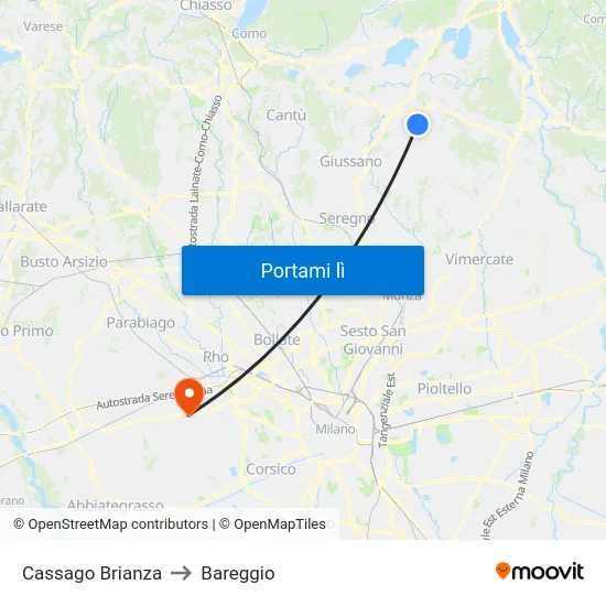 Cassago Brianza to Bareggio map