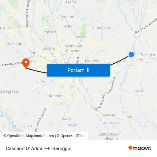 Cassano D' Adda to Bareggio map