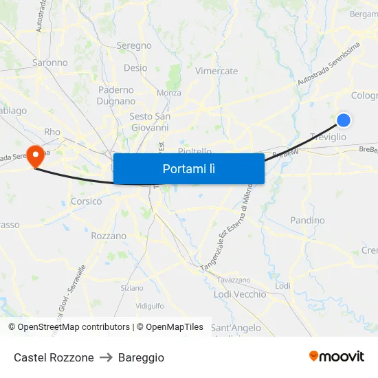 Castel Rozzone to Bareggio map