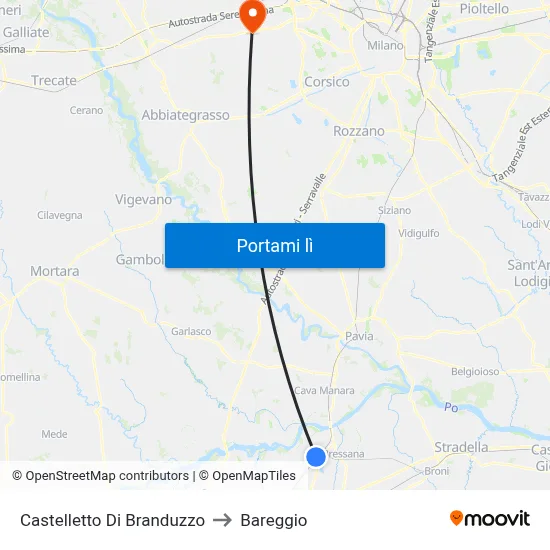 Castelletto Di Branduzzo to Bareggio map