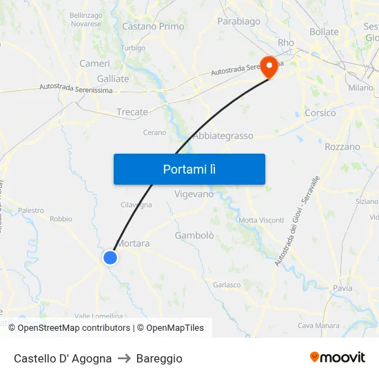 Castello D' Agogna to Bareggio map