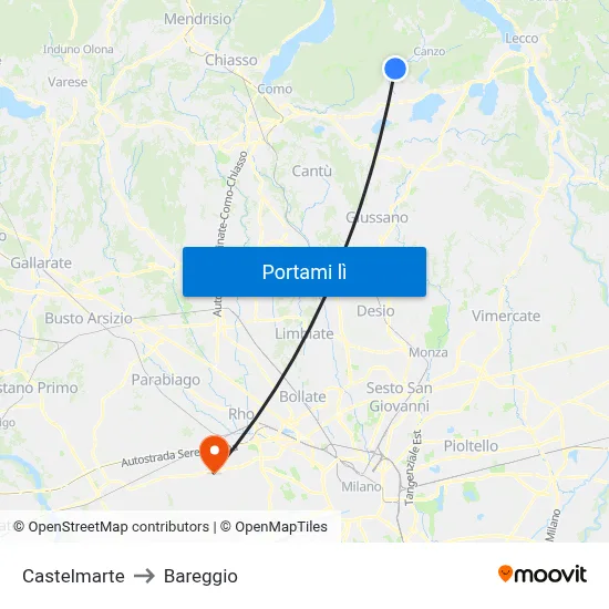 Castelmarte to Bareggio map