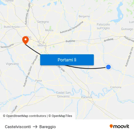 Castelvisconti to Bareggio map
