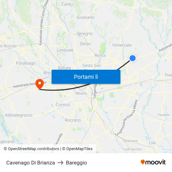 Cavenago Di Brianza to Bareggio map