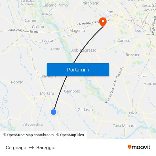 Cergnago to Bareggio map