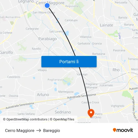 Cerro Maggiore to Bareggio map