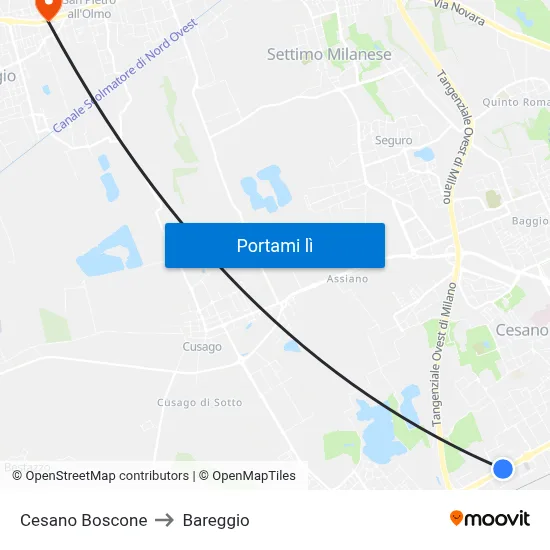 Cesano Boscone to Bareggio map