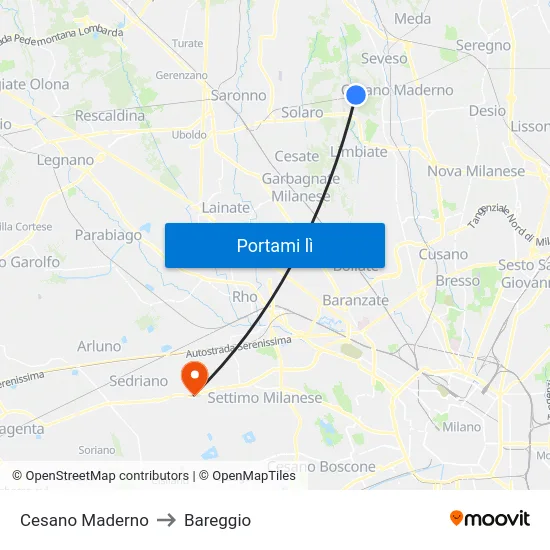Cesano Maderno to Bareggio map