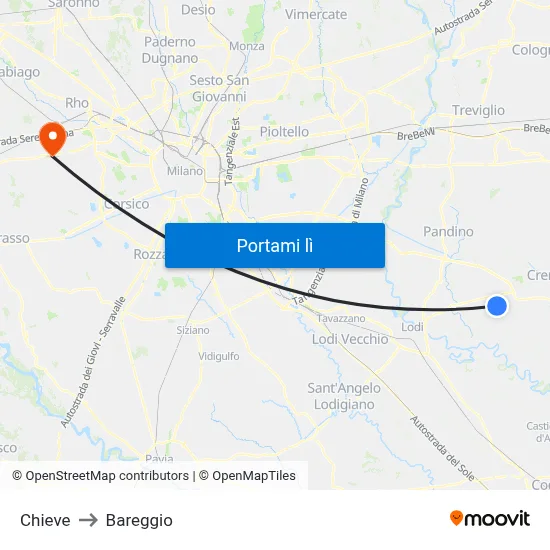Chieve to Bareggio map