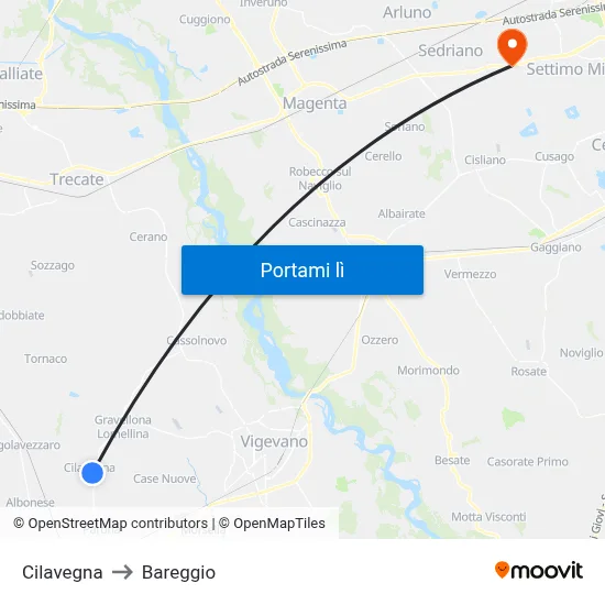 Cilavegna to Bareggio map