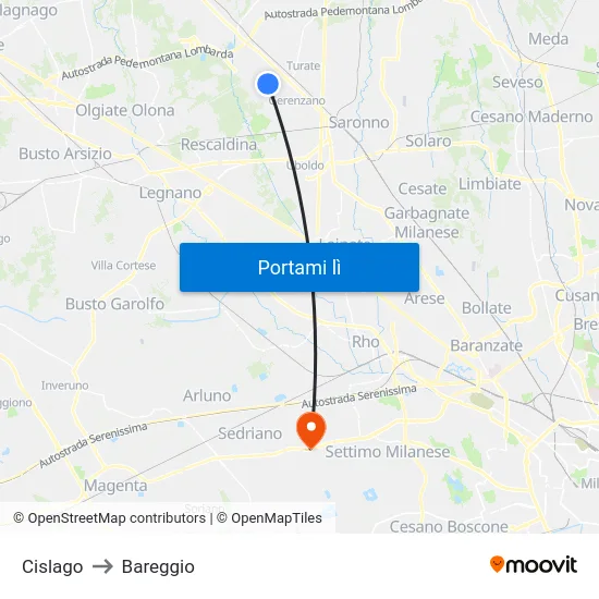 Cislago to Bareggio map