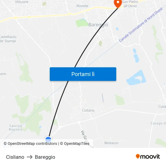 Cisliano to Bareggio map