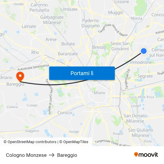 Cologno Monzese to Bareggio map