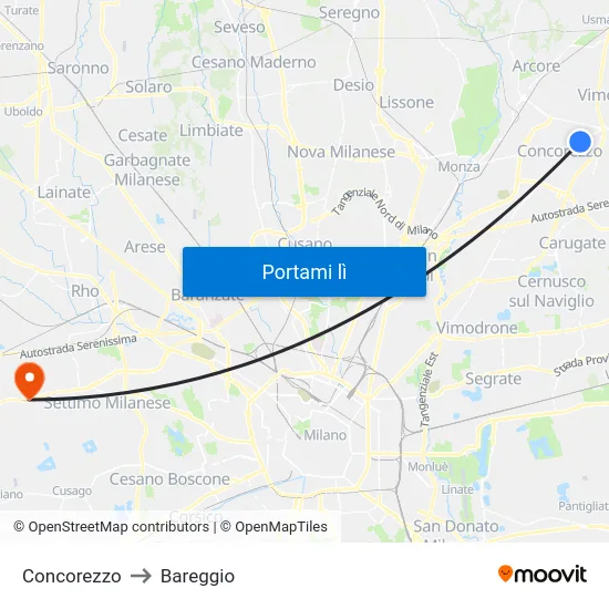 Concorezzo to Bareggio map