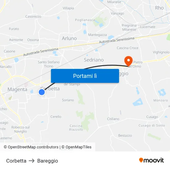 Corbetta to Bareggio map