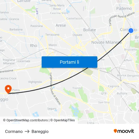 Cormano to Bareggio map