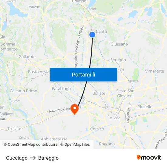 Cucciago to Bareggio map