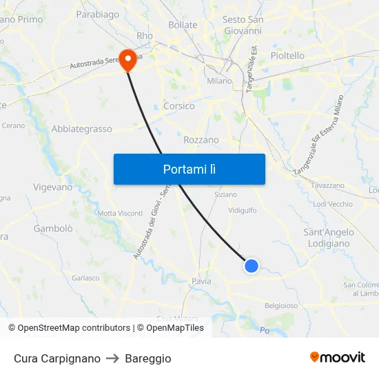 Cura Carpignano to Bareggio map