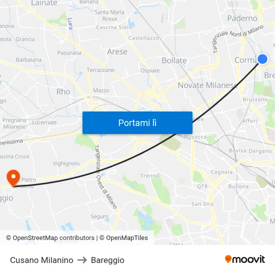 Cusano Milanino to Bareggio map